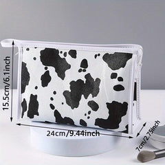 Cow Print Makeup Bag Portable Travel Toiletry Bag Faux Leather Storage Handbag