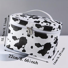 Cow Print Makeup Bag Portable Travel Toiletry Bag Faux Leather Storage Handbag