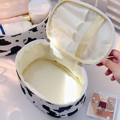 Cow Print Makeup Bag Portable Travel Toiletry Bag Faux Leather Storage Handbag