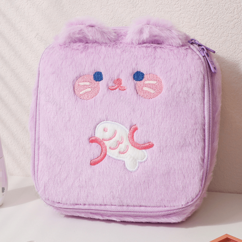 Cartoon Bear Pattern Makeup Bag Travel Storage Plush Bag