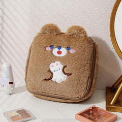 Cartoon Bear Pattern Makeup Bag Travel Storage Plush Bag