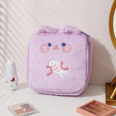 Cartoon Bear Pattern Makeup Bag Travel Storage Plush Bag