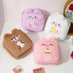 Cartoon Bear Pattern Makeup Bag Travel Storage Plush Bag