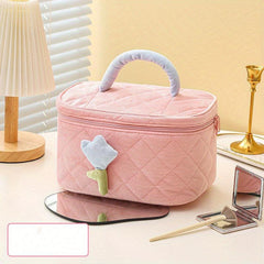 Flower Decor Makeup Zipper Handbag Quilted Toiletry Wash Bag