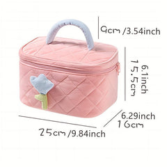 Flower Decor Makeup Zipper Handbag Quilted Toiletry Wash Bag