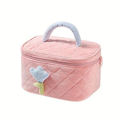 Flower Decor Makeup Zipper Handbag Quilted Toiletry Wash Bag