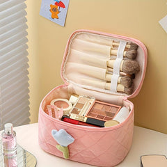 Flower Decor Makeup Zipper Handbag Quilted Toiletry Wash Bag