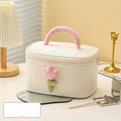 Flower Decor Makeup Zipper Handbag Quilted Toiletry Wash Bag