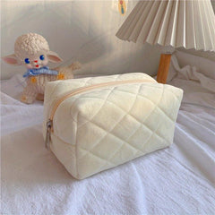Quilted Cosmetic Bag Zipper Travel Makeup Bag Toiletry Wash Bag