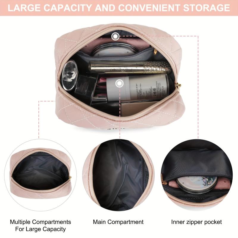Quilted Cosmetic Bag Dacron Waterproof Zipper Makeup Pouch Lightweight Portable