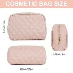 Quilted Cosmetic Bag Dacron Waterproof Zipper Makeup Pouch Lightweight Portable