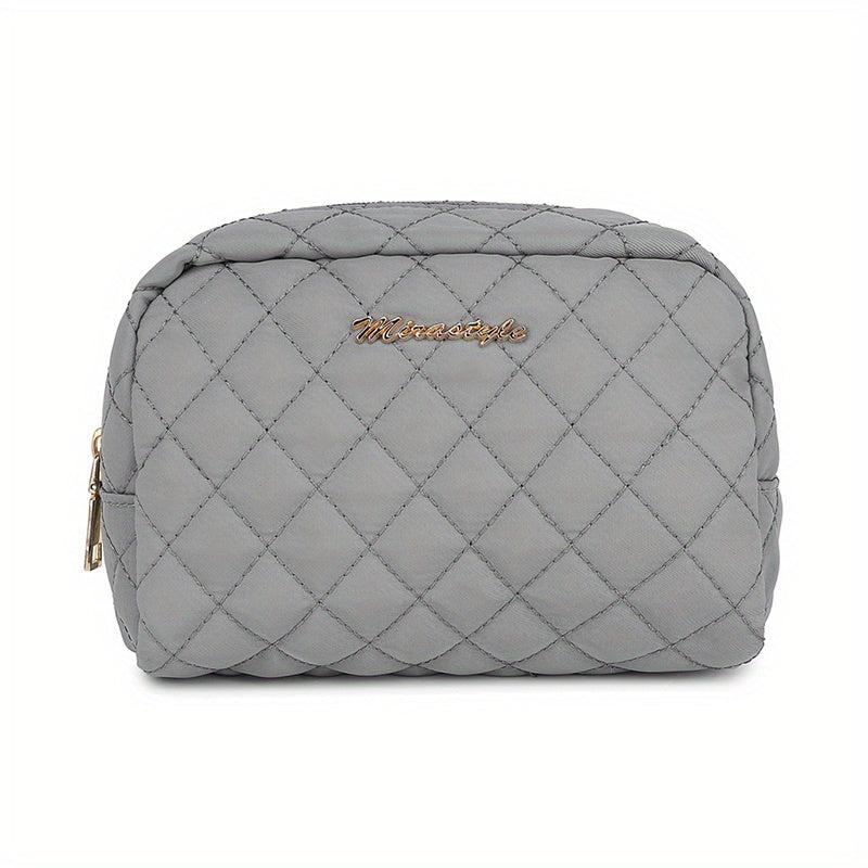 Quilted Cosmetic Bag Dacron Waterproof Zipper Makeup Pouch Lightweight Portable