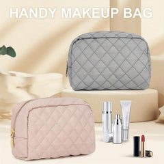Quilted Cosmetic Bag Dacron Waterproof Zipper Makeup Pouch Lightweight Portable