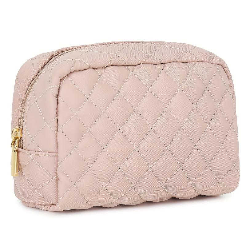 Quilted Cosmetic Bag Dacron Waterproof Zipper Makeup Pouch Lightweight Portable