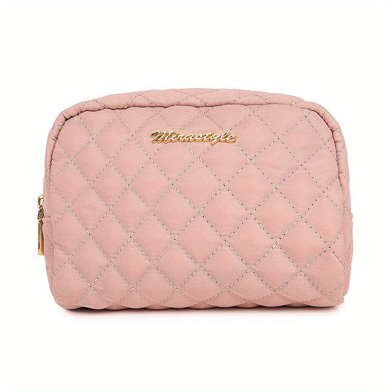 Quilted Cosmetic Bag Dacron Waterproof Zipper Makeup Pouch Lightweight Portable