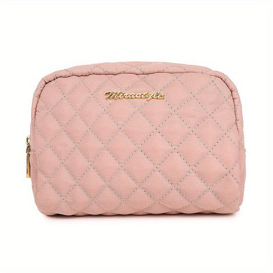 Quilted Cosmetic Bag Dacron Waterproof Zipper Makeup Pouch Lightweight Portable