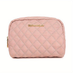 Quilted Cosmetic Bag Dacron Waterproof Zipper Makeup Pouch Lightweight Portable