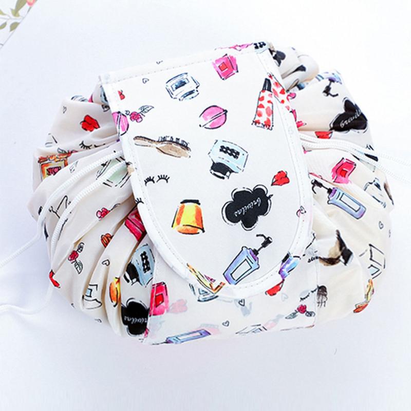 Drawstring Cosmetic Bag Dacron Zipper Makeup Pouch Lightweight Travel Storage