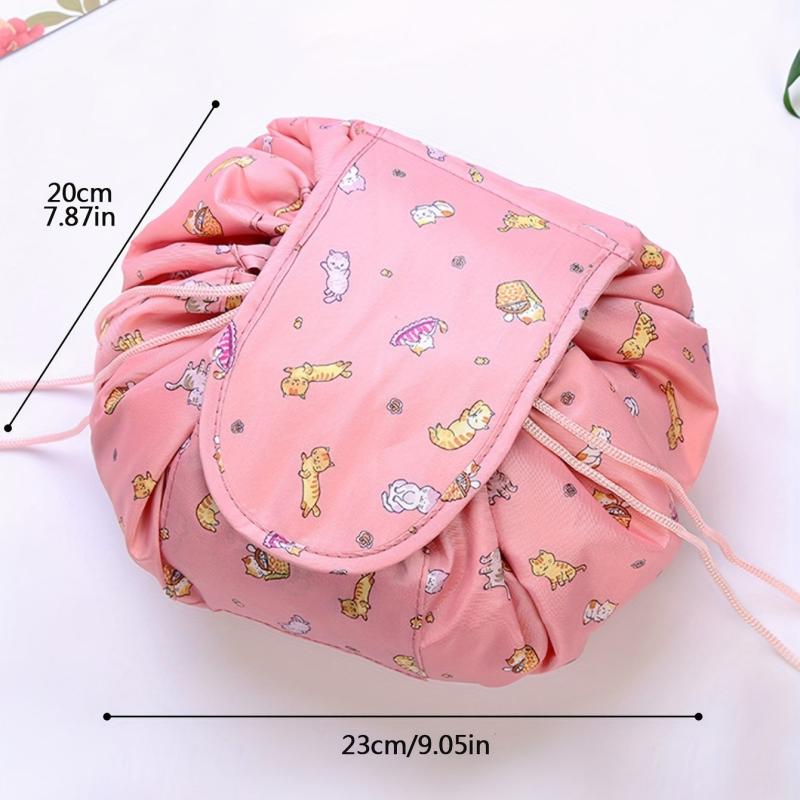 Drawstring Cosmetic Bag Dacron Zipper Makeup Pouch Lightweight Travel Storage