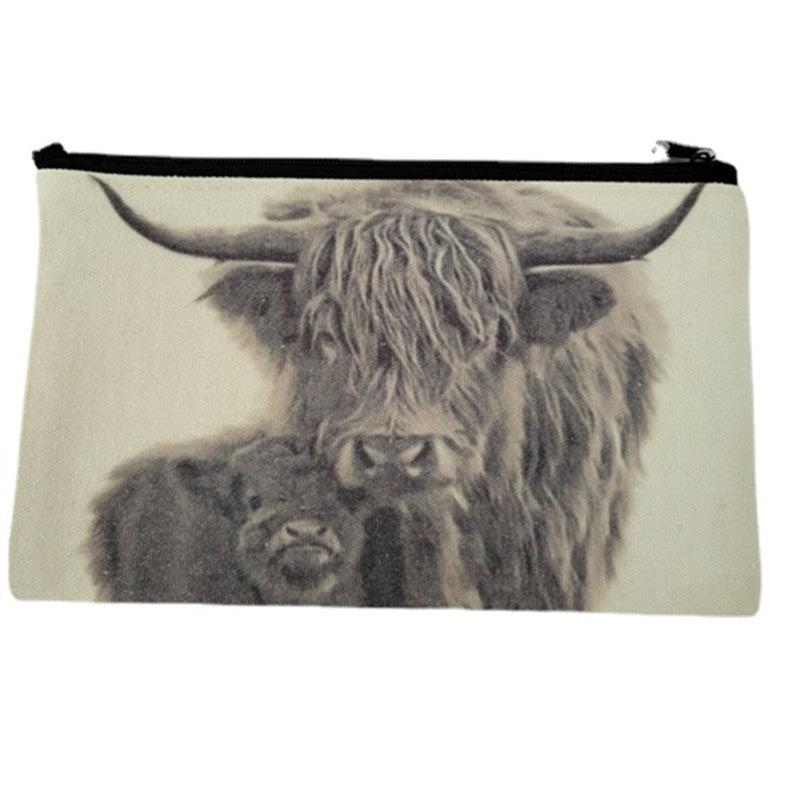 Highland Cow Pattern Coin Purse Cosmetic Bag Zipper Storage Bag
