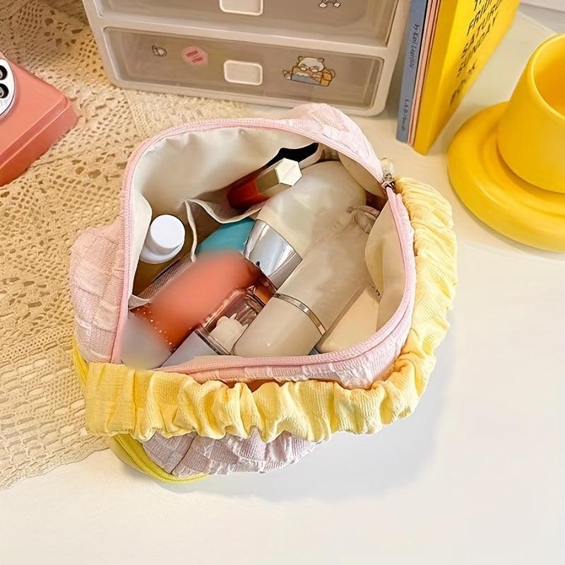 Plaid Pattern Makeup Bag Colorblock Zipper Portable Cosmetic Travel Bag