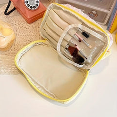 Plaid Pattern Makeup Bag Colorblock Zipper Portable Cosmetic Travel Bag