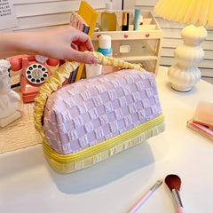 Plaid Pattern Makeup Bag Colorblock Zipper Portable Cosmetic Travel Bag