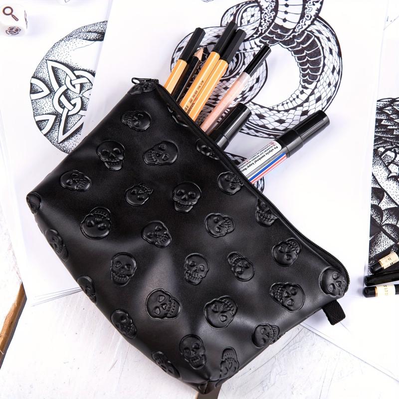 Skull Embossed Cosmetic Bag Lightweight Makeup Organizer Clutch Coin Purse