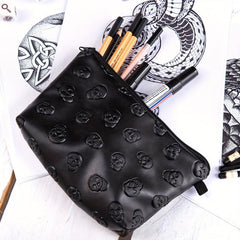 Skull Embossed Cosmetic Bag Lightweight Makeup Organizer Clutch Coin Purse