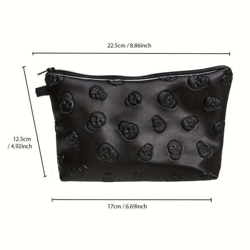 Skull Embossed Cosmetic Bag Lightweight Makeup Organizer Clutch Coin Purse