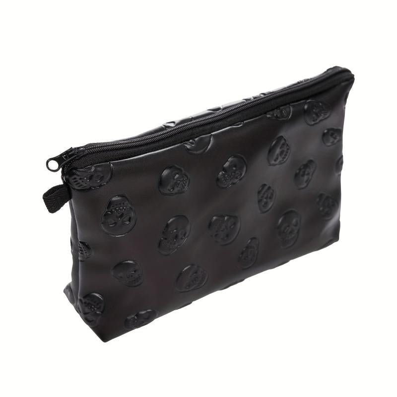 Skull Embossed Cosmetic Bag Lightweight Makeup Organizer Clutch Coin Purse