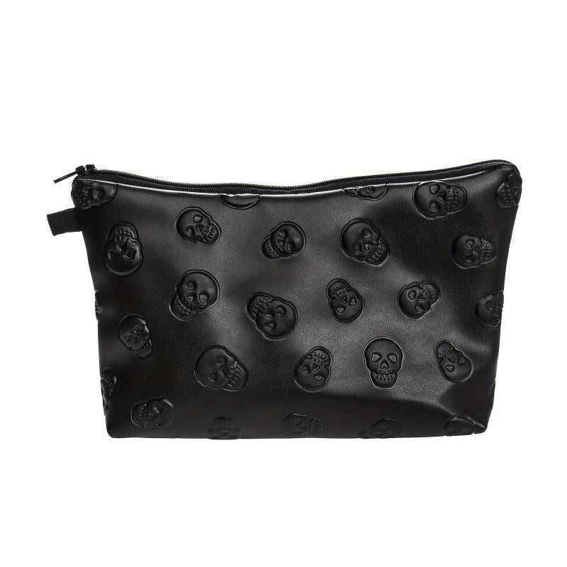 Skull Embossed Cosmetic Bag Lightweight Makeup Organizer Clutch Coin Purse