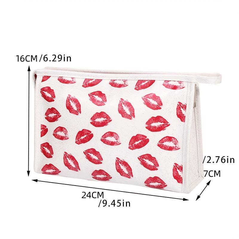 Lip Print Cosmetic Bag Waterproof PU Leather Toiletry Bag