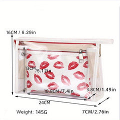 Lip Print Cosmetic Bag Waterproof PU Leather Toiletry Bag