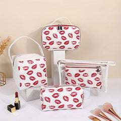 Lip Print Cosmetic Bag Waterproof PU Leather Toiletry Bag