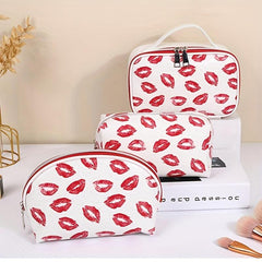 Lip Print Cosmetic Bag Waterproof PU Leather Toiletry Bag