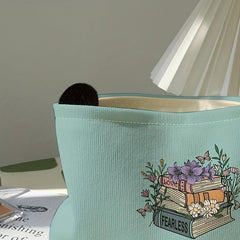 Flower Books Cosmetic Bag Corduroy Makeup Storage Portable Zipper Travel Pouch
