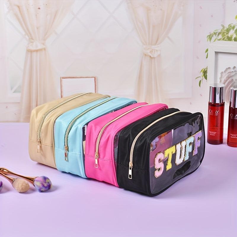 Waterproof Transparent Letter Pattern Makeup Pouch Zipper Carry On Bag