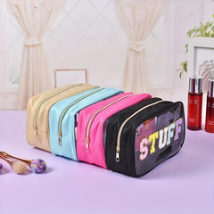 Waterproof Transparent Letter Pattern Makeup Pouch Zipper Carry On Bag