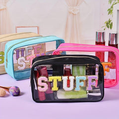 Waterproof Transparent Letter Pattern Makeup Pouch Zipper Carry On Bag