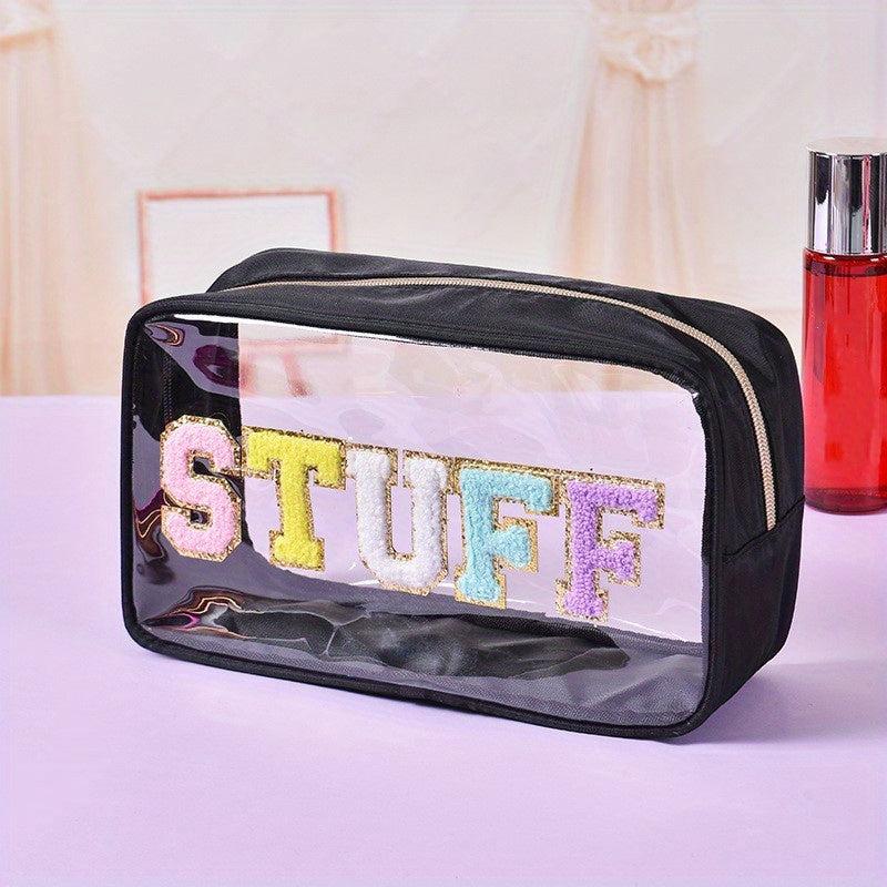 Waterproof Transparent Letter Pattern Makeup Pouch Zipper Carry On Bag