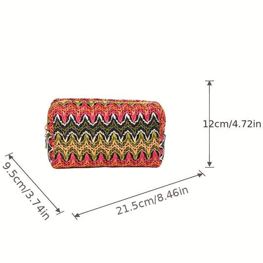 Vintage Colorful Geometric Embroidery Bag Lightweight Carry On Pouch