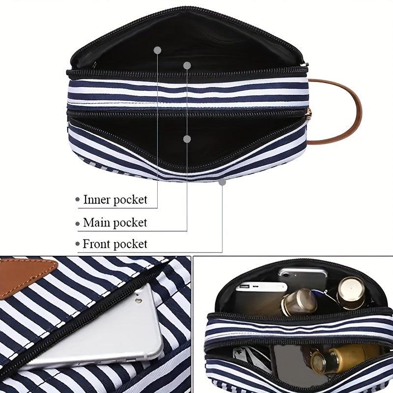 Striped Cube Handheld Waterproof Cosmetic Bag Canvas Makeup Storage Organizer
