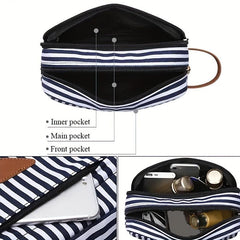 Striped Cube Handheld Waterproof Cosmetic Bag Canvas Makeup Storage Organizer