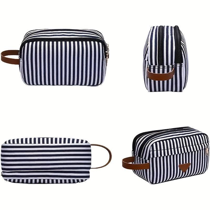 Striped Cube Handheld Waterproof Cosmetic Bag Canvas Makeup Storage Organizer