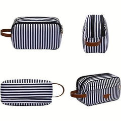 Striped Cube Handheld Waterproof Cosmetic Bag Canvas Makeup Storage Organizer