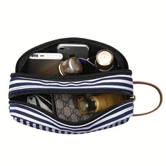 Striped Cube Handheld Waterproof Cosmetic Bag Canvas Makeup Storage Organizer