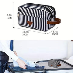Striped Cube Handheld Waterproof Cosmetic Bag Canvas Makeup Storage Organizer