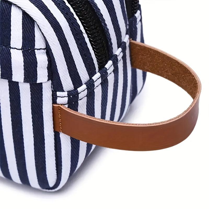 Striped Cube Handheld Waterproof Cosmetic Bag Canvas Makeup Storage Organizer