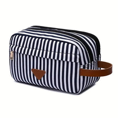 Striped Cube Handheld Waterproof Cosmetic Bag Canvas Makeup Storage Organizer